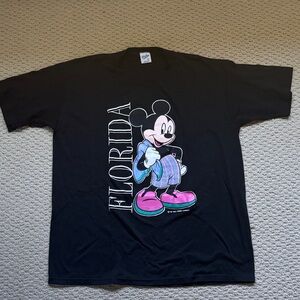 Black Graphic Tee with Mickey Mouse Design